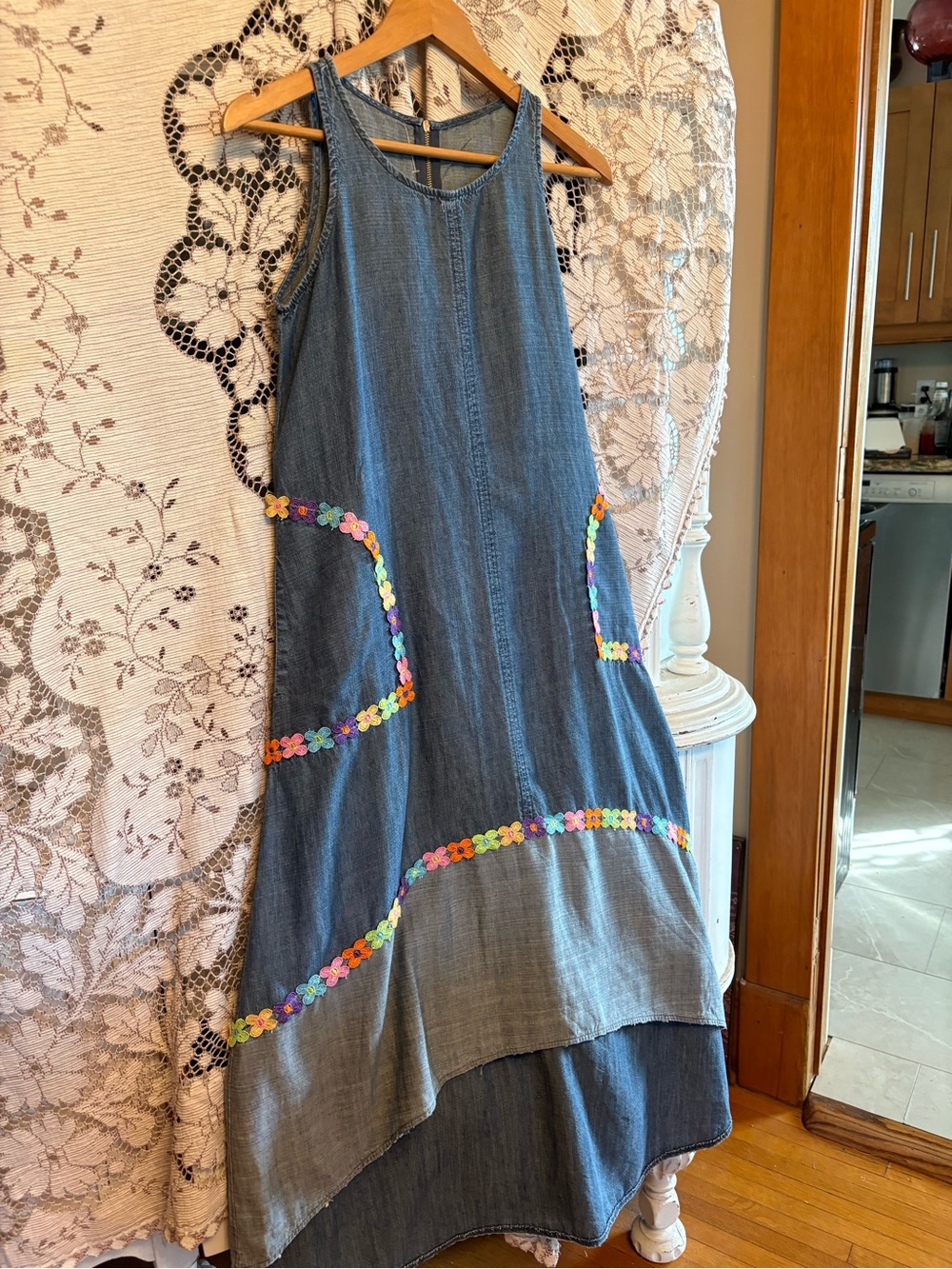 up cycled high low denim dress